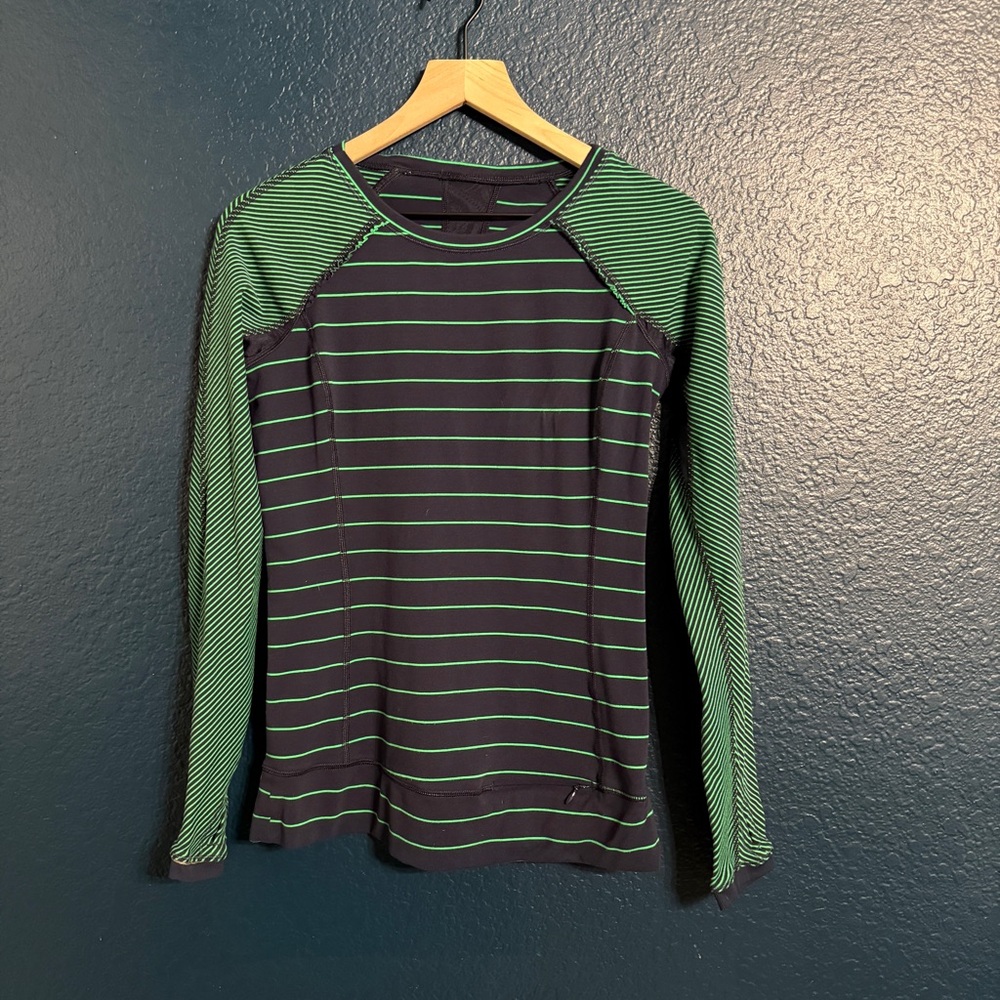 Lululemon Green and Navy Striped Long Sleeve Shirt